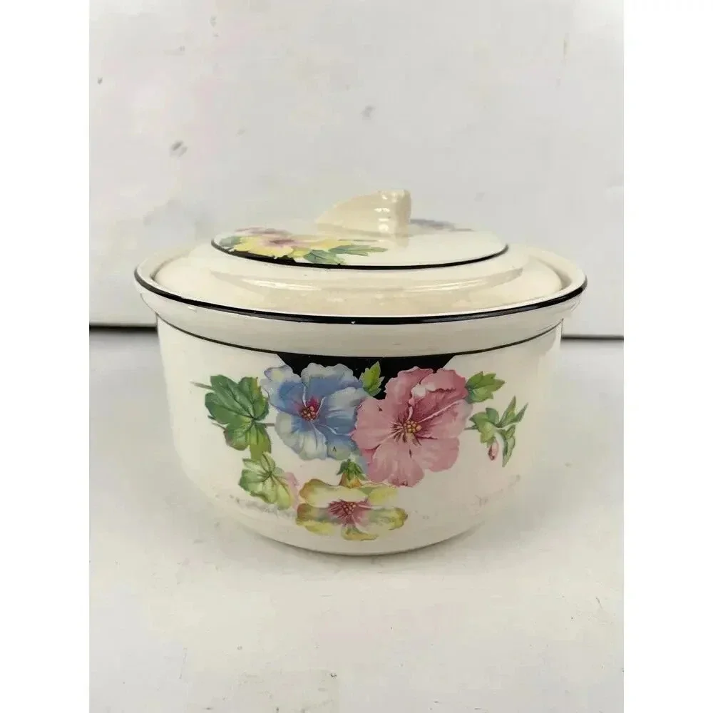 VTG Floral Casserole‎ Dish with Lid Harker Cookingware Hot Oven 1930s